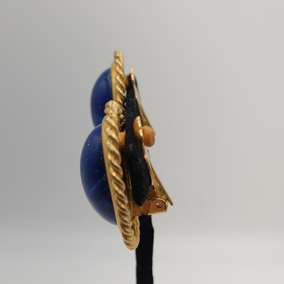 Leslie Block Elegant Gold and Blue Speckled Enamel Oval Clip On Earrings Formal - Picture 6 of 11